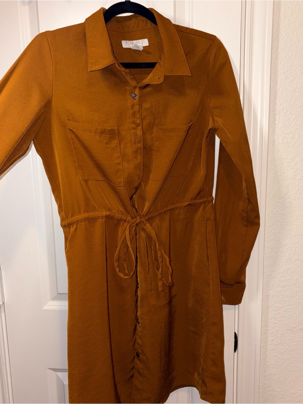 Forever 21 Rust Button-Front Drawstring Mini Dress - Picture 4 of 6
